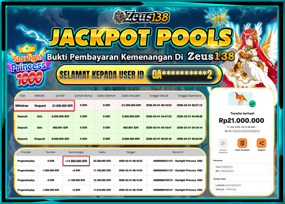 ZEUS138 STARLIGHT PRINCESS 1000 Rp.21,000,000 LUNAS